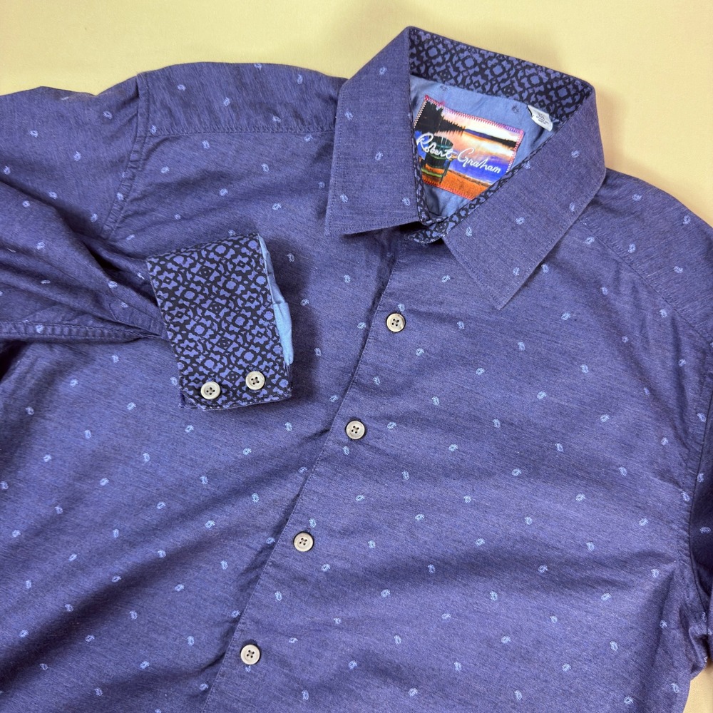 Robert Graham Button Down Shirt Mens M Blue Micro Paisley Classic Fit Designer